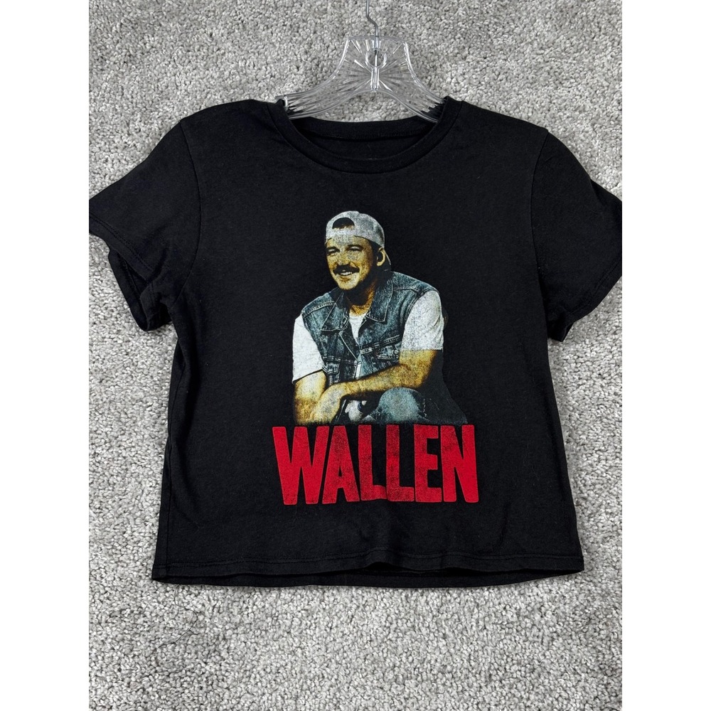 Morgan Wallen Women Black Graphic Cropped T-Shirt Size S Short Sleeve Baby Tee